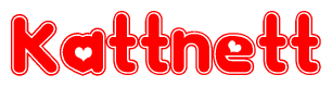 The image is a clipart featuring the word Kattnett written in a stylized font with a heart shape replacing inserted into the center of each letter. The color scheme of the text and hearts is red with a light outline.
