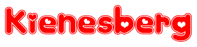The image is a clipart featuring the word Kienesberg written in a stylized font with a heart shape replacing inserted into the center of each letter. The color scheme of the text and hearts is red with a light outline.