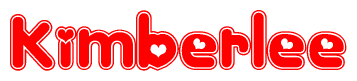 The image is a clipart featuring the word Kimberlee written in a stylized font with a heart shape replacing inserted into the center of each letter. The color scheme of the text and hearts is red with a light outline.