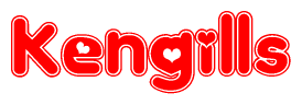 The image is a clipart featuring the word Kengills written in a stylized font with a heart shape replacing inserted into the center of each letter. The color scheme of the text and hearts is red with a light outline.