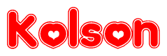 The image displays the word Kolson written in a stylized red font with hearts inside the letters.