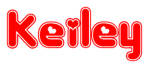 The image is a clipart featuring the word Keiley written in a stylized font with a heart shape replacing inserted into the center of each letter. The color scheme of the text and hearts is red with a light outline.