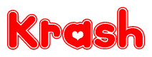 The image displays the word Krash written in a stylized red font with hearts inside the letters.