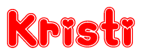 The image is a clipart featuring the word Kristi written in a stylized font with a heart shape replacing inserted into the center of each letter. The color scheme of the text and hearts is red with a light outline.