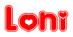 The image displays the word Loni written in a stylized red font with hearts inside the letters.