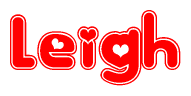 The image is a clipart featuring the word Leigh written in a stylized font with a heart shape replacing inserted into the center of each letter. The color scheme of the text and hearts is red with a light outline.
