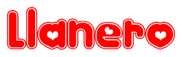 The image displays the word Llanero written in a stylized red font with hearts inside the letters.