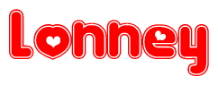 The image displays the word Lonney written in a stylized red font with hearts inside the letters.