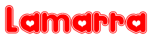 The image displays the word Lamarra written in a stylized red font with hearts inside the letters.