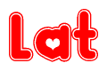 The image is a clipart featuring the word Lat written in a stylized font with a heart shape replacing inserted into the center of each letter. The color scheme of the text and hearts is red with a light outline.