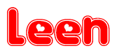 The image displays the word Leen written in a stylized red font with hearts inside the letters.