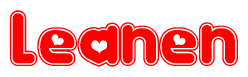The image is a clipart featuring the word Leanen written in a stylized font with a heart shape replacing inserted into the center of each letter. The color scheme of the text and hearts is red with a light outline.