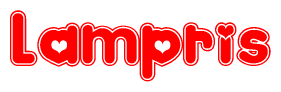 The image is a clipart featuring the word Lampris written in a stylized font with a heart shape replacing inserted into the center of each letter. The color scheme of the text and hearts is red with a light outline.