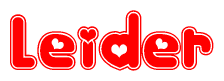 The image is a clipart featuring the word Leider written in a stylized font with a heart shape replacing inserted into the center of each letter. The color scheme of the text and hearts is red with a light outline.