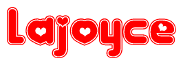 The image displays the word Lajoyce written in a stylized red font with hearts inside the letters.