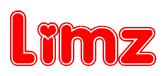 The image is a clipart featuring the word Limz written in a stylized font with a heart shape replacing inserted into the center of each letter. The color scheme of the text and hearts is red with a light outline.