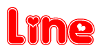 The image is a red and white graphic with the word Line written in a decorative script. Each letter in  is contained within its own outlined bubble-like shape. Inside each letter, there is a white heart symbol.
