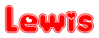 The image displays the word Lewis written in a stylized red font with hearts inside the letters.