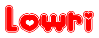 The image displays the word Lowri written in a stylized red font with hearts inside the letters.