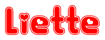 The image is a clipart featuring the word Liette written in a stylized font with a heart shape replacing inserted into the center of each letter. The color scheme of the text and hearts is red with a light outline.