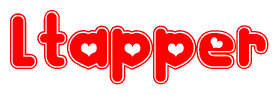 The image is a red and white graphic with the word Ltapper written in a decorative script. Each letter in  is contained within its own outlined bubble-like shape. Inside each letter, there is a white heart symbol.