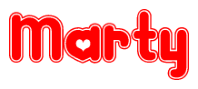 The image displays the word Marty written in a stylized red font with hearts inside the letters.
