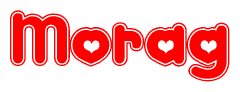 The image displays the word Morag written in a stylized red font with hearts inside the letters.