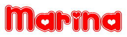 The image displays the word Marina written in a stylized red font with hearts inside the letters.