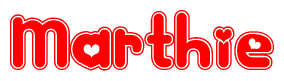 The image displays the word Marthie written in a stylized red font with hearts inside the letters.