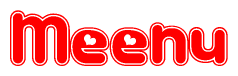 The image displays the word Meenu written in a stylized red font with hearts inside the letters.