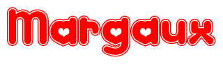 The image is a clipart featuring the word Margaux written in a stylized font with a heart shape replacing inserted into the center of each letter. The color scheme of the text and hearts is red with a light outline.