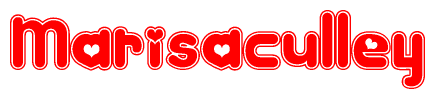 The image displays the word Marisaculley written in a stylized red font with hearts inside the letters.
