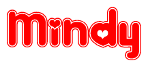 The image displays the word Mindy written in a stylized red font with hearts inside the letters.