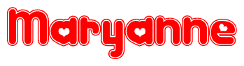 The image is a clipart featuring the word Maryanne written in a stylized font with a heart shape replacing inserted into the center of each letter. The color scheme of the text and hearts is red with a light outline.