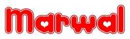 The image is a clipart featuring the word Marwal written in a stylized font with a heart shape replacing inserted into the center of each letter. The color scheme of the text and hearts is red with a light outline.