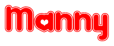 The image displays the word Manny written in a stylized red font with hearts inside the letters.