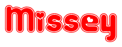 The image displays the word Missey written in a stylized red font with hearts inside the letters.