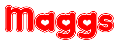 The image is a clipart featuring the word Maggs written in a stylized font with a heart shape replacing inserted into the center of each letter. The color scheme of the text and hearts is red with a light outline.