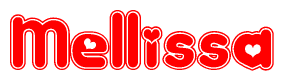 The image is a clipart featuring the word Mellissa written in a stylized font with a heart shape replacing inserted into the center of each letter. The color scheme of the text and hearts is red with a light outline.