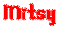 The image displays the word Mitsy written in a stylized red font with hearts inside the letters.