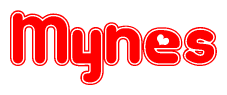 The image displays the word Mynes written in a stylized red font with hearts inside the letters.