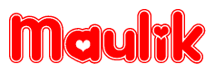 The image is a clipart featuring the word Maulik written in a stylized font with a heart shape replacing inserted into the center of each letter. The color scheme of the text and hearts is red with a light outline.