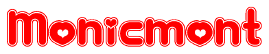 The image displays the word Monicmont written in a stylized red font with hearts inside the letters.