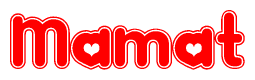 The image is a clipart featuring the word Mamat written in a stylized font with a heart shape replacing inserted into the center of each letter. The color scheme of the text and hearts is red with a light outline.