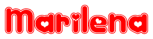 The image is a clipart featuring the word Marilena written in a stylized font with a heart shape replacing inserted into the center of each letter. The color scheme of the text and hearts is red with a light outline.