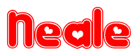 The image is a clipart featuring the word Neale written in a stylized font with a heart shape replacing inserted into the center of each letter. The color scheme of the text and hearts is red with a light outline.