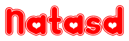 The image is a clipart featuring the word Natasd written in a stylized font with a heart shape replacing inserted into the center of each letter. The color scheme of the text and hearts is red with a light outline.
