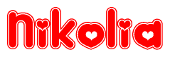 The image is a clipart featuring the word Nikolia written in a stylized font with a heart shape replacing inserted into the center of each letter. The color scheme of the text and hearts is red with a light outline.