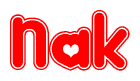 The image displays the word Nak written in a stylized red font with hearts inside the letters.