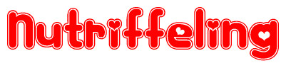 The image is a clipart featuring the word Nutriffeling written in a stylized font with a heart shape replacing inserted into the center of each letter. The color scheme of the text and hearts is red with a light outline.